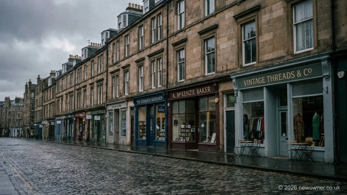 Business for sale Scotland: independent shopfronts in a sandstone tenement street