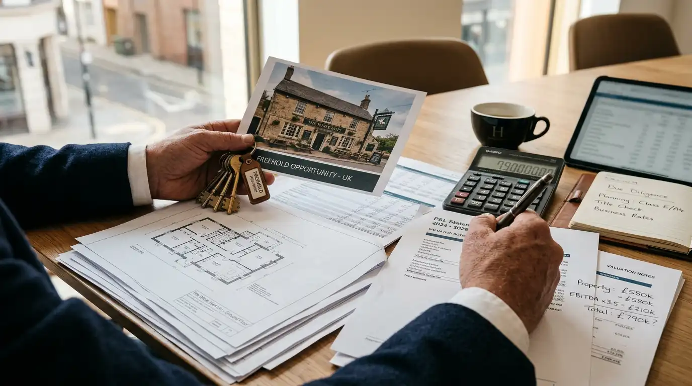 Freehold business for sale UK — buyer comparing freehold pub, cafe and retail asking prices in 2026