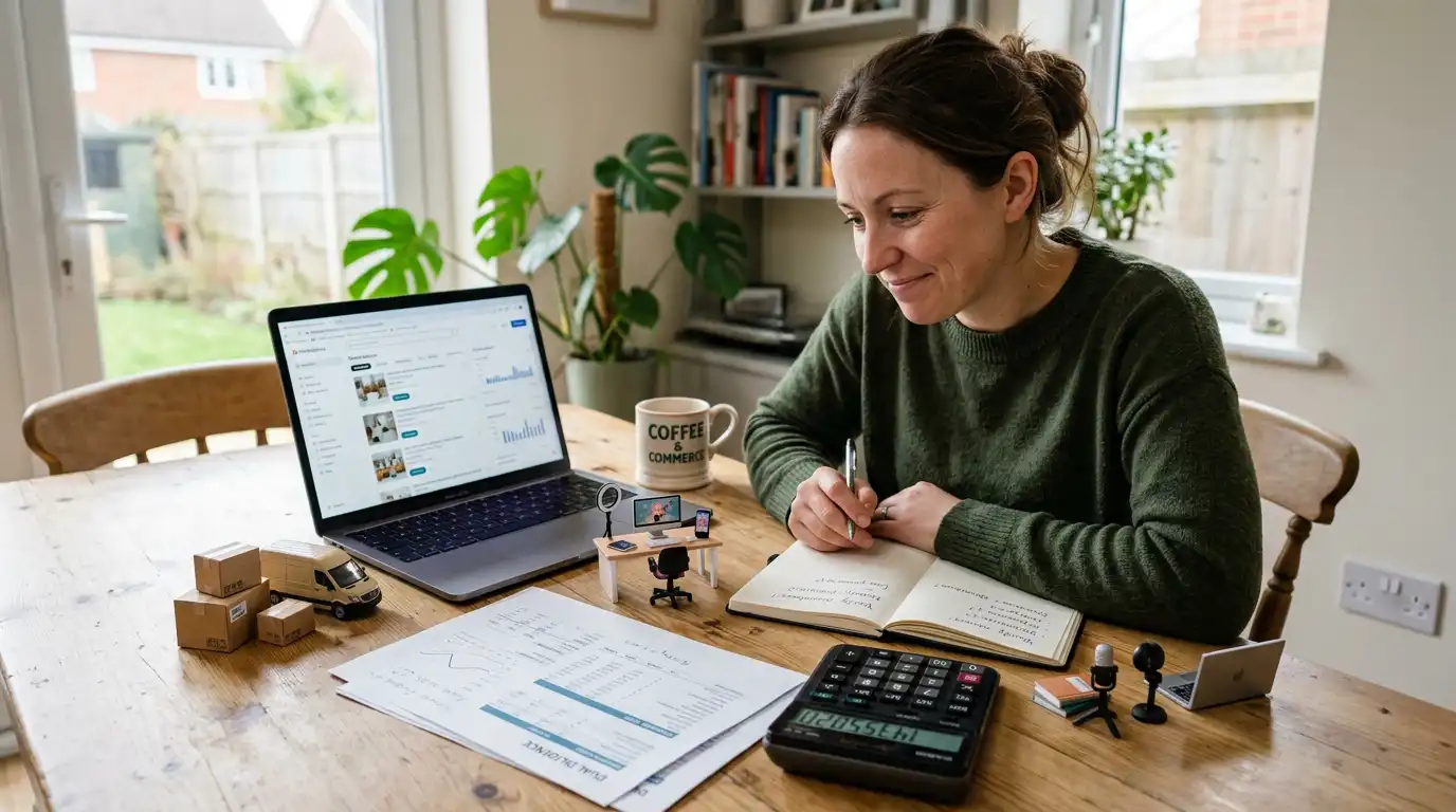 Home-based business for sale UK — laptop on a home desk representing remote and online UK businesses for sale