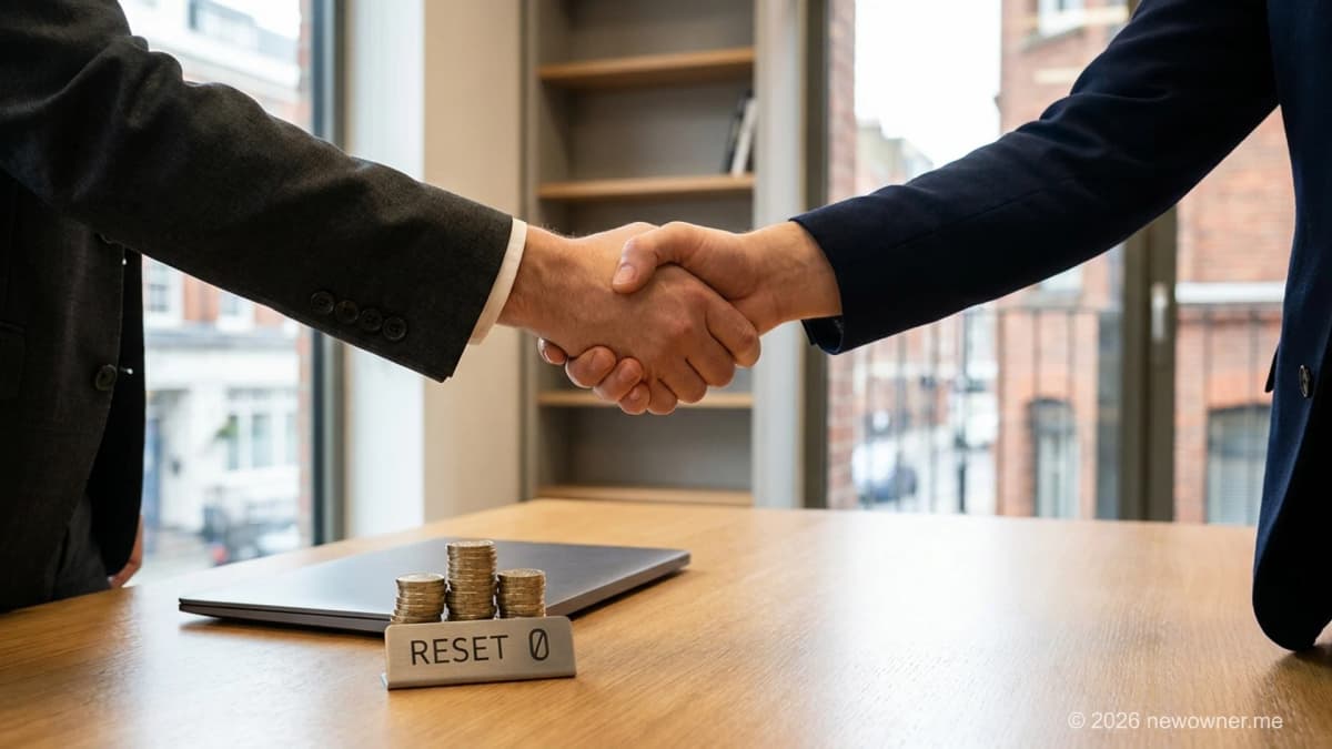 Buying a UK business with no money — seller financing handshake between buyer and seller