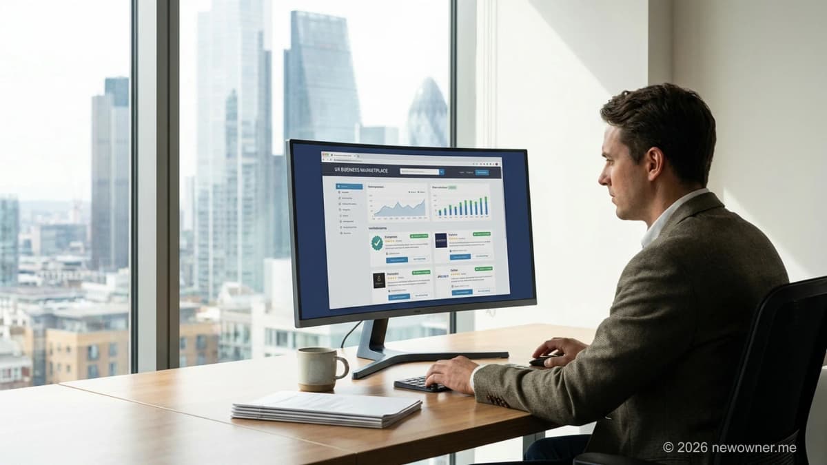 What is NewOwner — UK business and investment marketplace dashboard showing verified listings